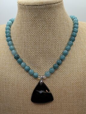 Beaded Quartz Stone Necklace with Bloodstone Pendant